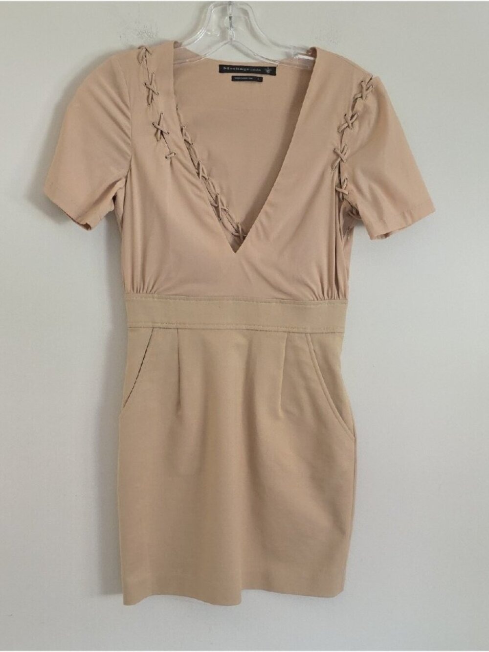 MACKAGE | short dress plunging neckline with lace-up details Tan Sz 2